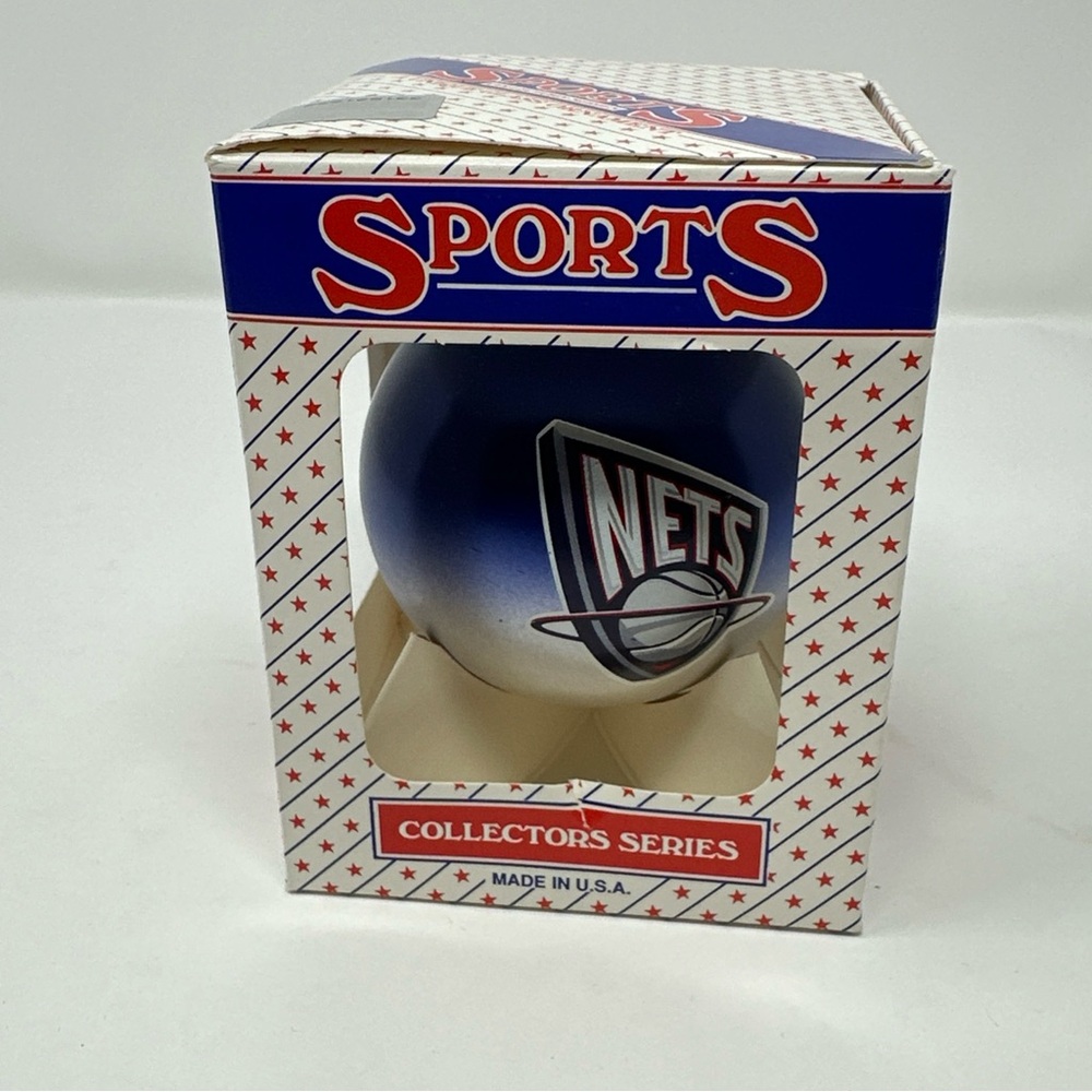 New York Nets  Thin Ribbon Large Glass Ball Ornament